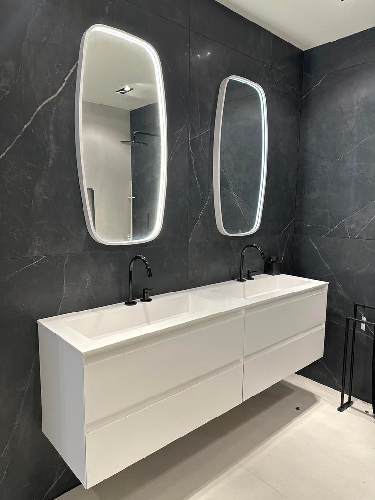 Ink Badmeubel 180cm Mat Wit met Dubbele Wasbak, Huis en Inrichting, Badkamer | Badkamermeubels, 150 tot 200 cm, Ophalen of Verzenden