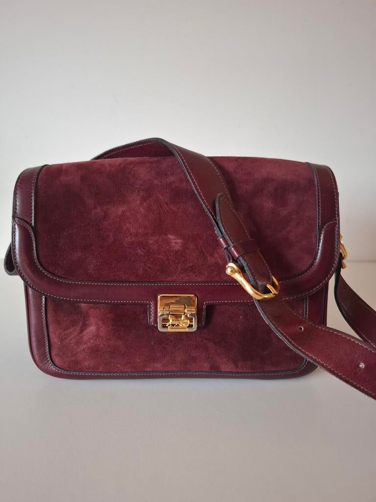 Vintage Celine schoudertas bordeaux suède en leer, Ophalen of Verzenden, Zo goed als nieuw, Bruin, Leer