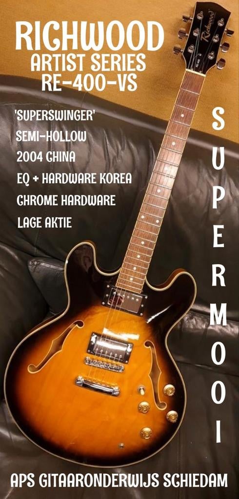 MOOIE RICHWOOD RE-400-VS ART.SERIES SUPERSWINGER 2004 CHINA, Ophalen of Verzenden, Zo goed als nieuw, Semi-solid body, Overige merken