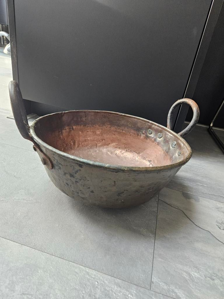 Oude koperen pan met handvatten, Antiek en Kunst, Ophalen, Koper