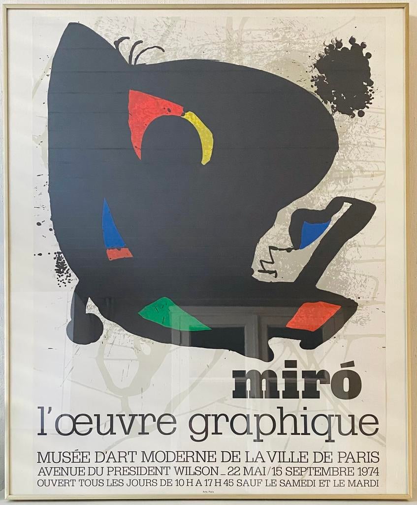 Miro tentoonstellings affiche Parijs 1974 in lijst, Huis en Inrichting, Gebruikt, Onbekend, Ophalen of Verzenden, Print