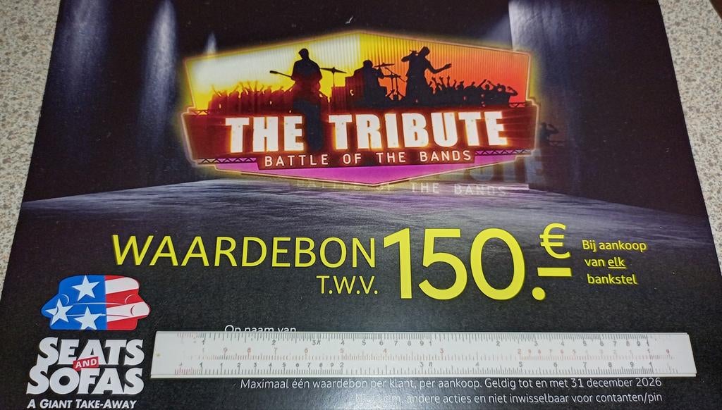 Waardebon Seats and Sofas t.w.v €150 !Geen min aankoopbedrag, Eén persoon, Cadeaubon