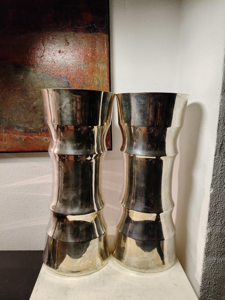 2801 Set van 2 decoratieve vazen rvs van het merk  Fink, Overige materialen, Gebruikt, Overige kleuren, Ophalen of Verzenden