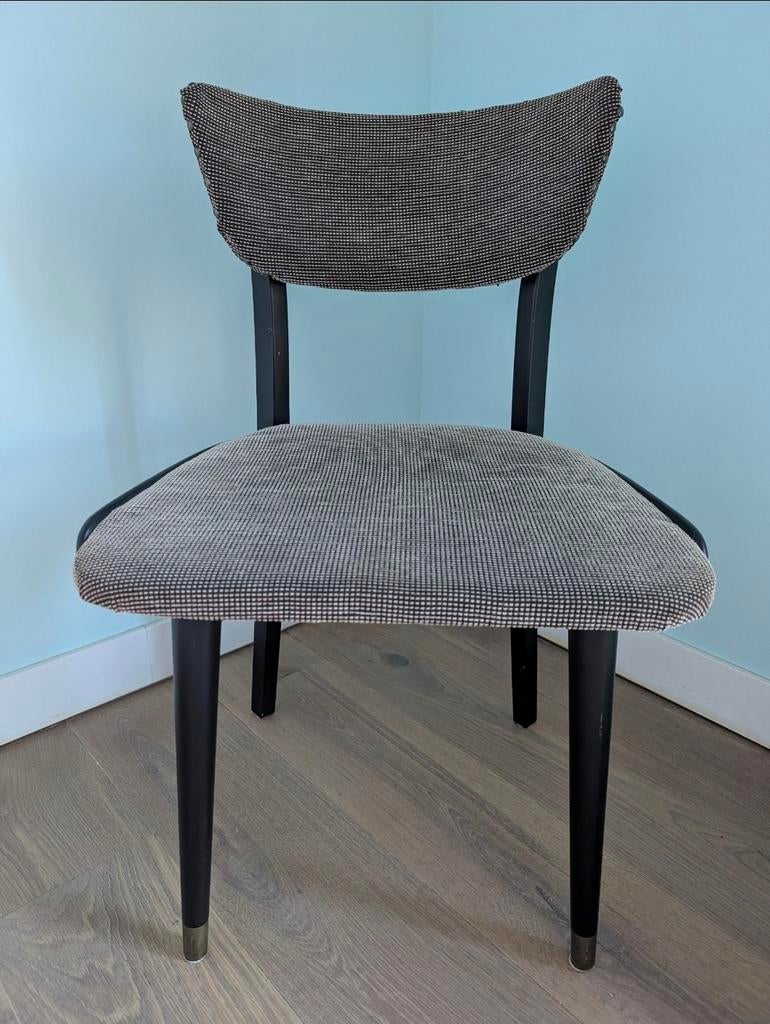 Vintage stoel zwart/grijs met messing details, Ophalen, Gebruikt, Vintage, Stof