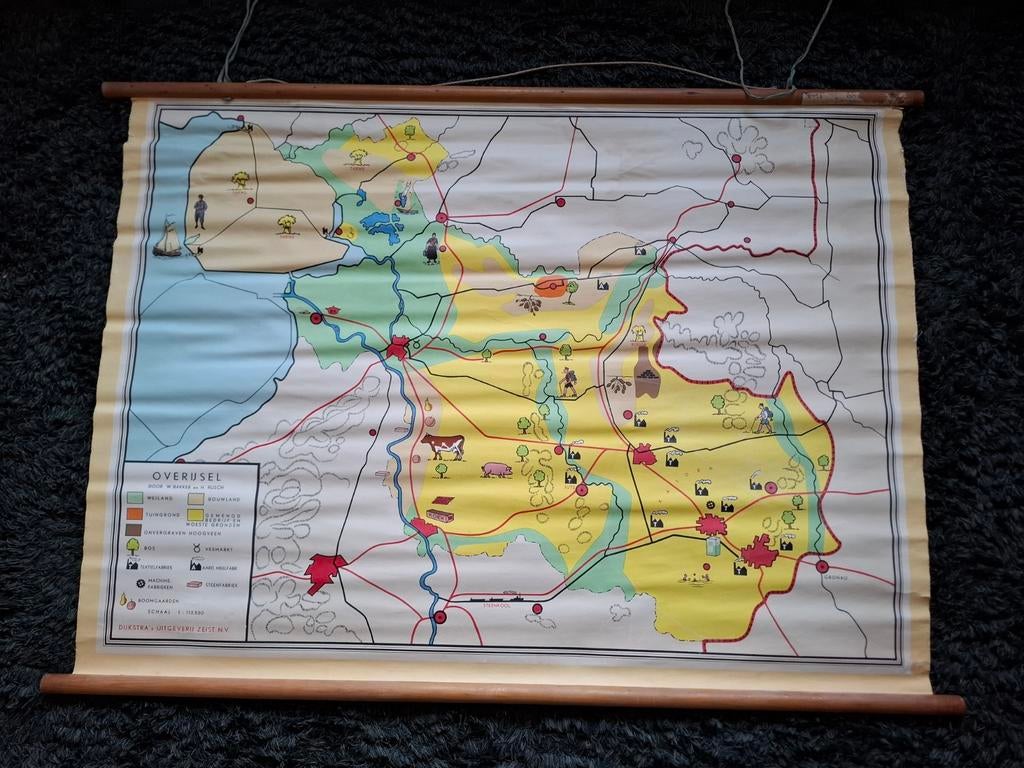 Oude schoolkaart Overijssel Gilles en van Hees, Antiek en Kunst, Antiek | Schoolplaten, Ophalen, Aardrijkskunde