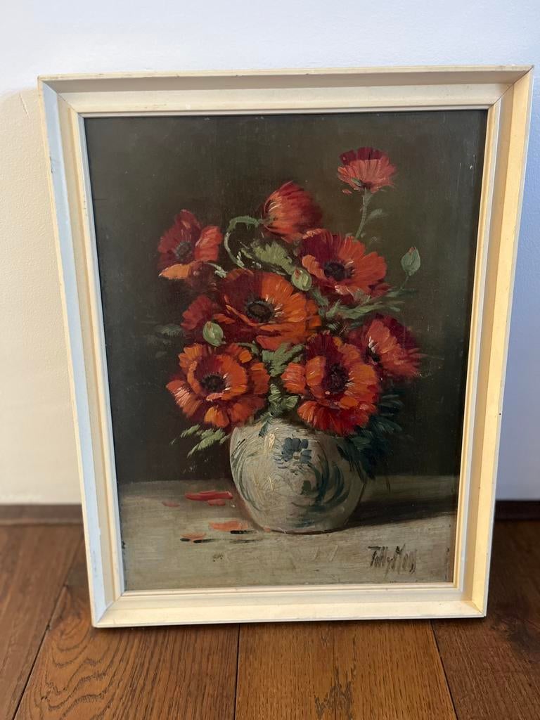 Tilly Moes / Klaprozen 44 x 35 cm / schilderij bieden!, Antiek en Kunst, Kunst | Schilderijen | Klassiek, Ophalen of Verzenden