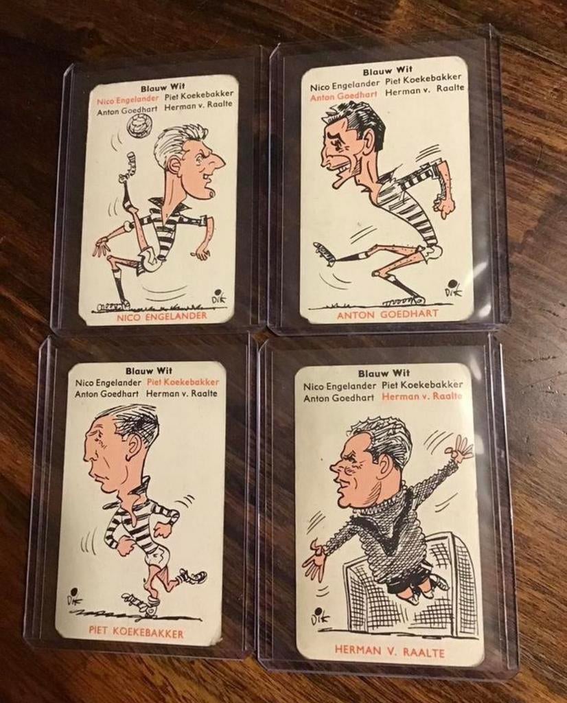 Voetbal Dik Bruynesteyn 4x kwartetkaart Blauw Wit Monty 1958, Verzamelen, Sportartikelen en Voetbal, Spelerskaart, Ophalen of Verzenden