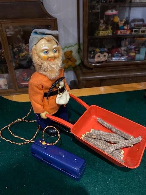 Happy Miner kabouter battery tin toy Asahi Japan '60 in doos, Antiek en Kunst, Ophalen of Verzenden