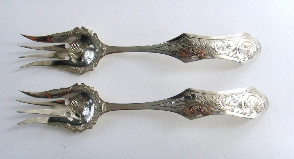 Set van twee Dutch zilveren vleesvorkjes, ca 1849, Antiek en Kunst, Antiek | Goud en Zilver, Ophalen of Verzenden, Zilver