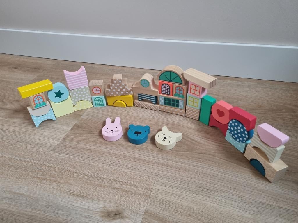 HEMA Houten Speelgoed Set - Stapeltoren, Regenboog, Bal, Ophalen of Verzenden, Zo goed als nieuw, Overige typen