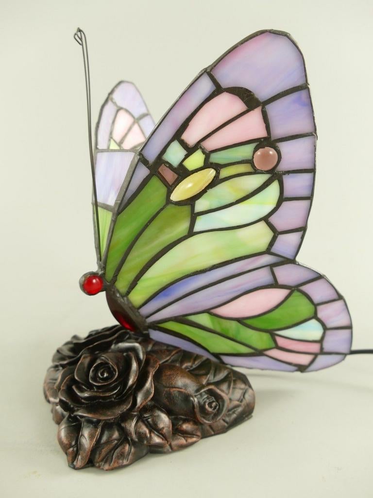 Tiffany Vlinderlamp - Paars, Groen & Roze, Huis en Inrichting, Lampen | Tafellampen, Nieuw, Ophalen of Verzenden