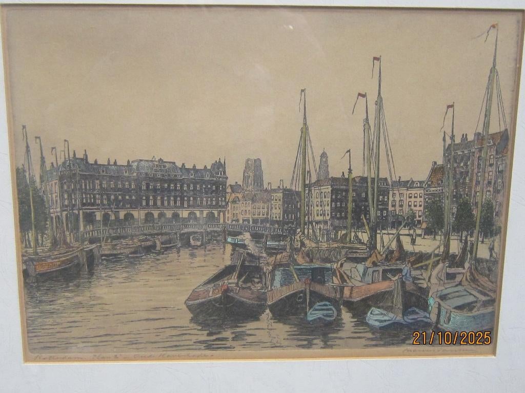 OUD Rotterd,. Ets Plan C, OUDEHAVENKADE ets Marius Janssen, Antiek en Kunst, Kunst | Etsen en Gravures, Ophalen of Verzenden