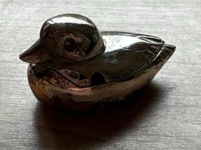 Verzilverd Mosterdpotje in de vorm van een Eend, Antiek en Kunst, Ophalen of Verzenden, Zilver