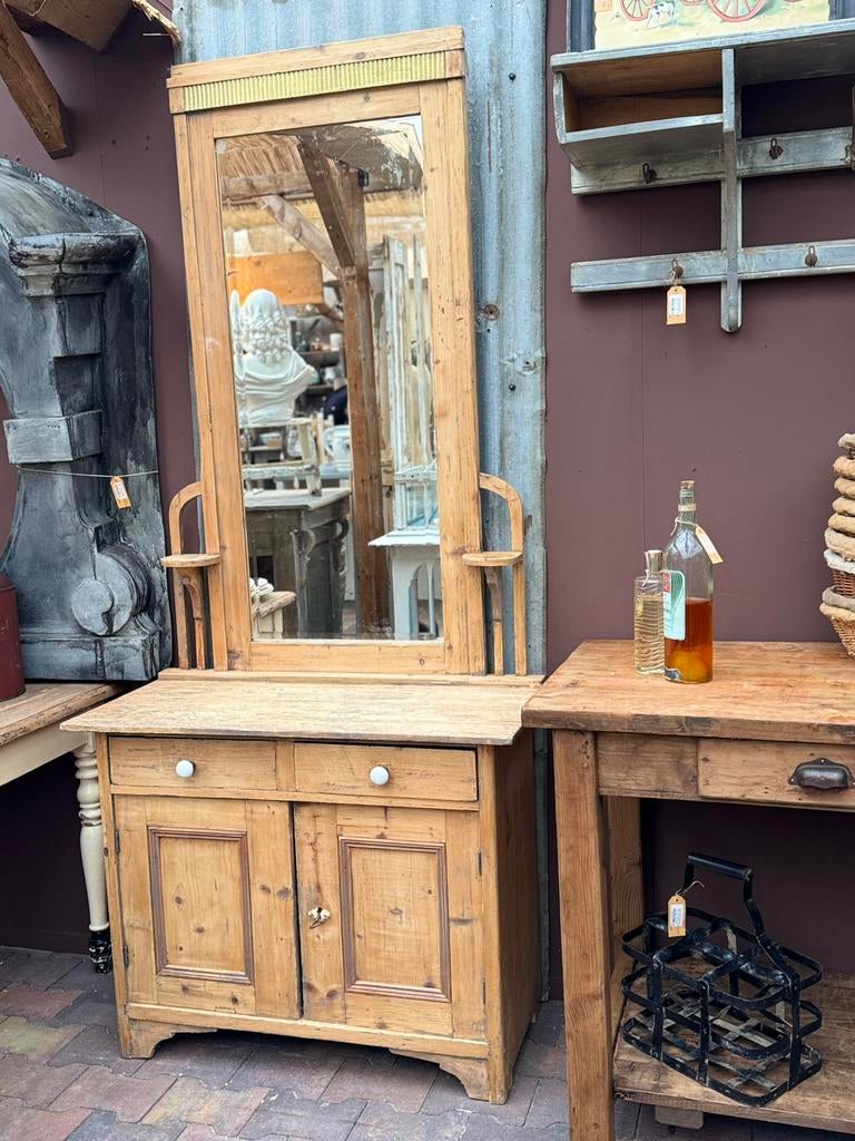 Toilet-tafel, kap-tafel, antiek grenen, facet spiegel, Ophalen