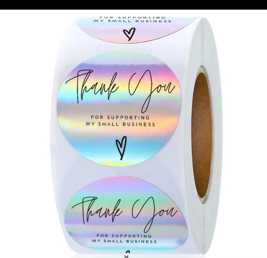 50 Nieuwe Holografische 'Thank You' Stickers voor Bedrijven, Hobby en Vrije tijd, Stickers en Plaatjes, Ophalen of Verzenden, Nieuw