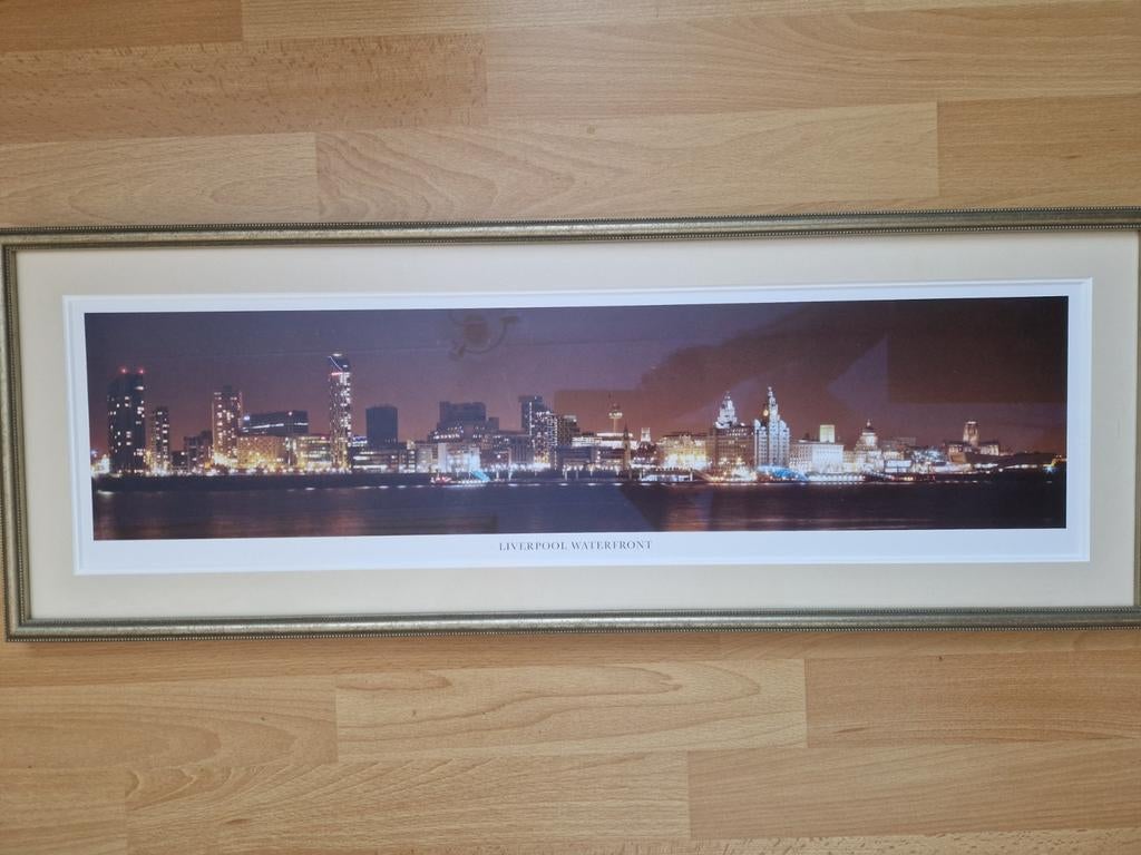 Ingelijste foto Liverpool Waterfront bij nacht, Ophalen of Verzenden