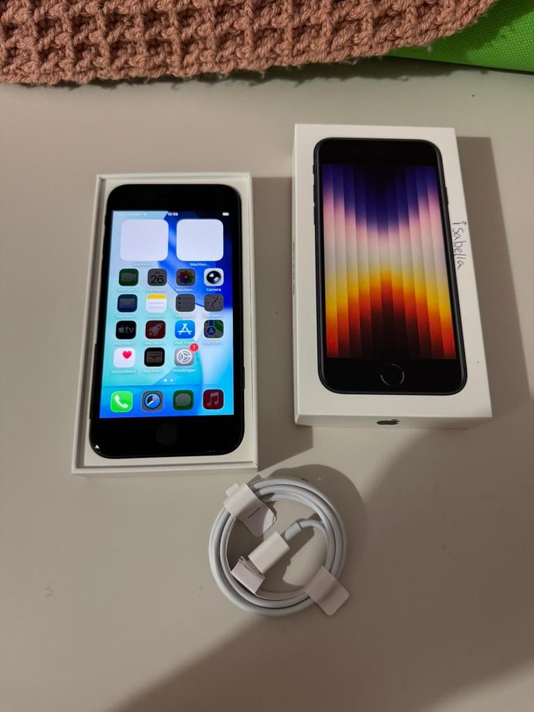 Iphone SE 3e Generatie 128GB 91% Batterijconditie Doos+Lader, 128 GB, Zwart, Ophalen of Verzenden, Zo goed als nieuw