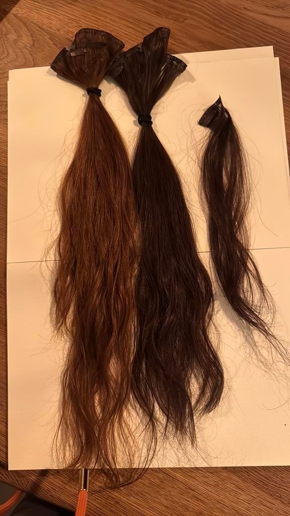 Extensions / Haarclips echt haar 49 cm lang, Ophalen of Verzenden, Zo goed als nieuw, Pruik of Haarverlenging