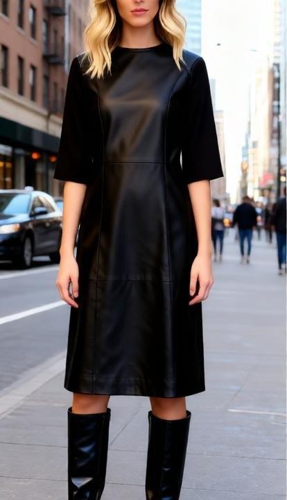 * Lange Zwarte Lams Leren Jurk - IBANA * Mt 38 * Nieuw *, Kleding | Dames, Jurken, Maat 38/40 (M), Zwart, Nieuw, Ophalen of Verzenden