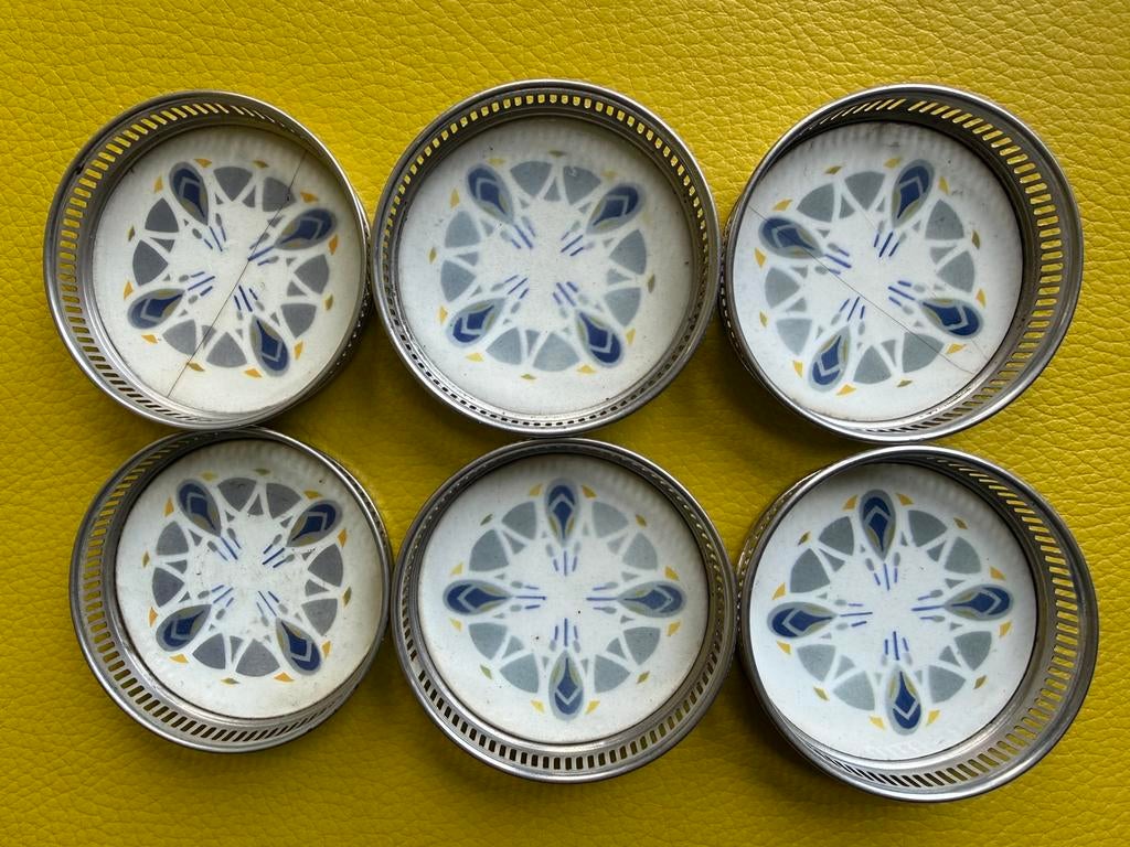 6 art deco porseleine onderzetters rond 1920, Ophalen of Verzenden
