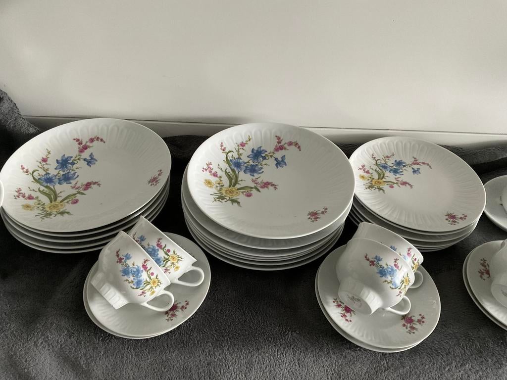 Mooi bloemmotief 12 persoons sevies, Antiek en Kunst, Ophalen