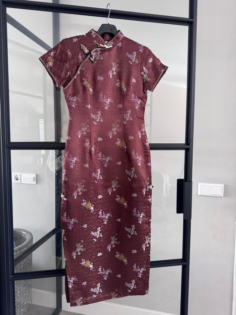 Chinese Cheongsam dress brown Maat L, Maat 38/40 (M), Overige typen, Bruin, Ophalen of Verzenden