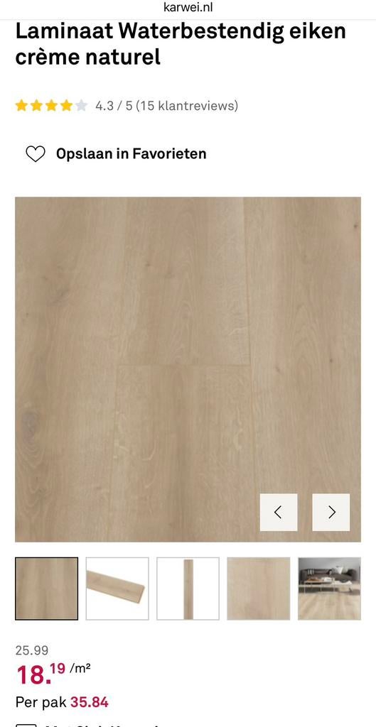 Waterbestendig Laminaat Eiken Crème Naturel - 6 Pakken, Ophalen, Nieuw, Crème, 10 tot 25 m²