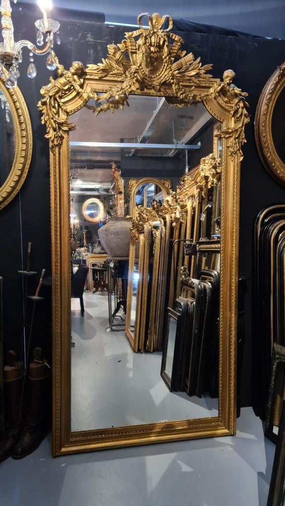 Antieke Franse spiegel met authentieke bladgouden lijst..., Antiek en Kunst, Antiek | Spiegels, Minder dan 50 cm, Rechthoekig