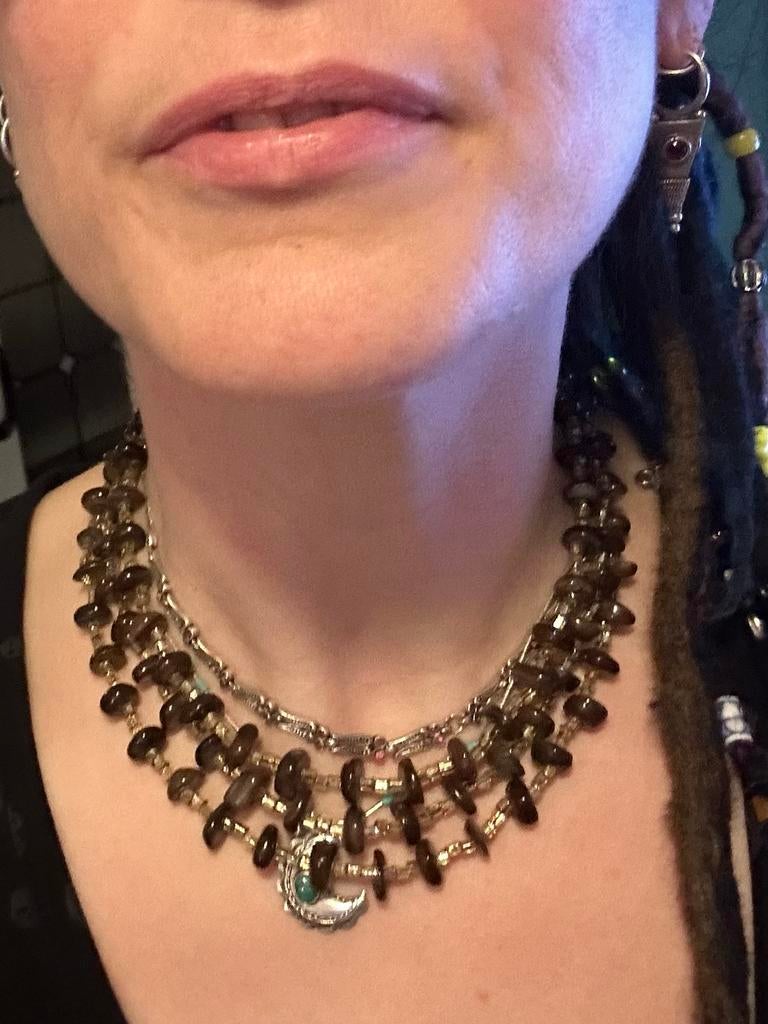 Vintage ketting met parelmoer en goudkleurige kralen, Sieraden, Tassen en Uiterlijk, Kettingen, Gebruikt, Ophalen of Verzenden