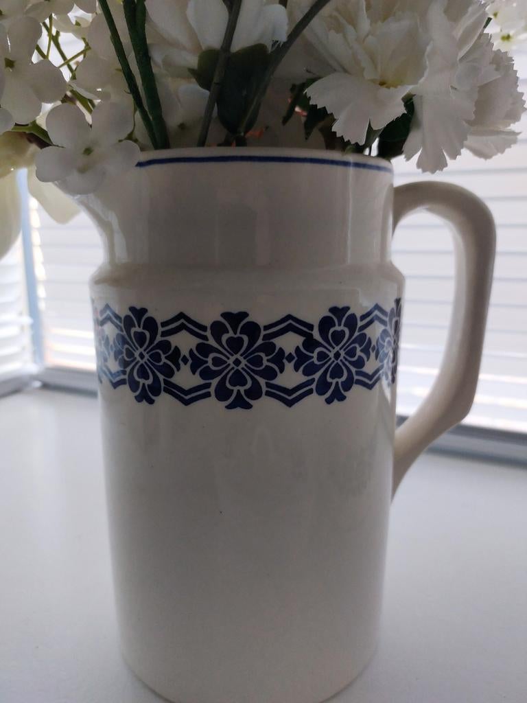 Antiek Lampetstel Waskom/zeepbak/waterkan Art Deco., Blauw, Ophalen of Verzenden, Minder dan 50 cm, Glas