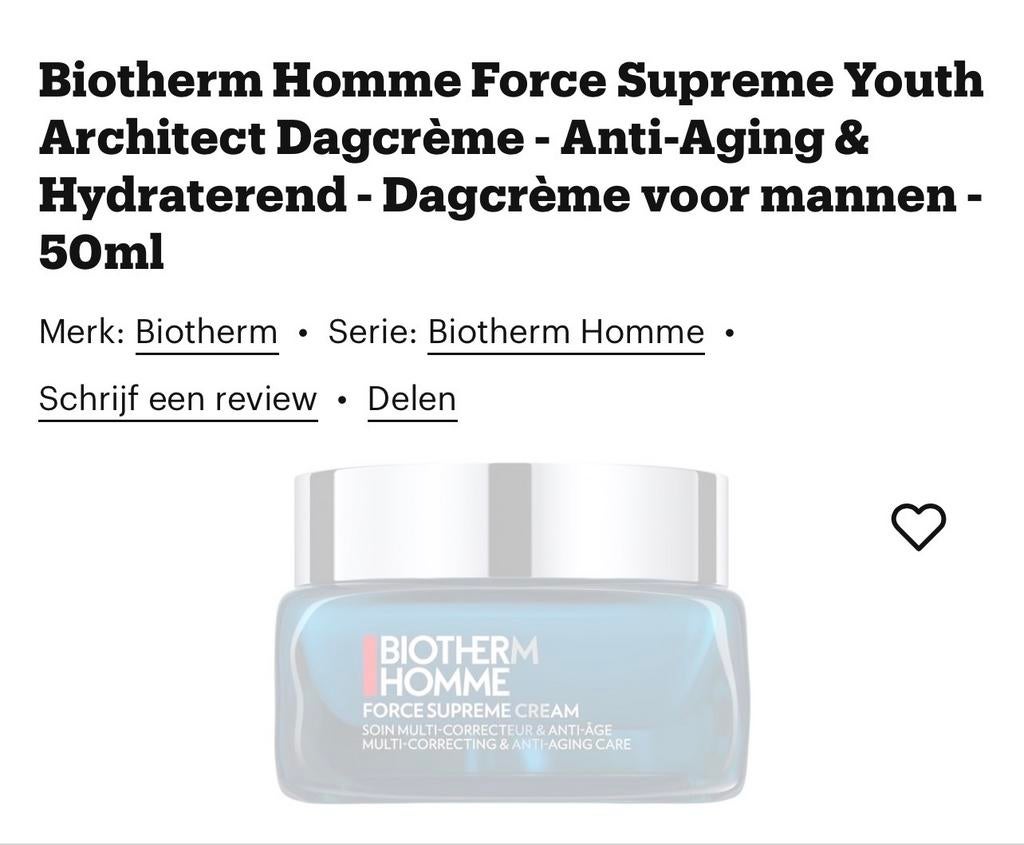 Biotherm Homme Force Supreme Youth Architect Dagcrème, Ophalen of Verzenden, Nieuw, Gehele gezicht, Verzorging