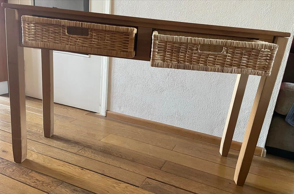 Sidetable met rieten manden, Ophalen, Gebruikt, 100 tot 150 cm, Overige houtsoorten