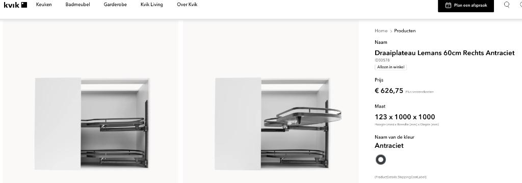 KVIK draaiplateau Le Mans 60cm nieuw, Nieuw, Minder dan 100 cm, Grijs, 25 tot 50 cm