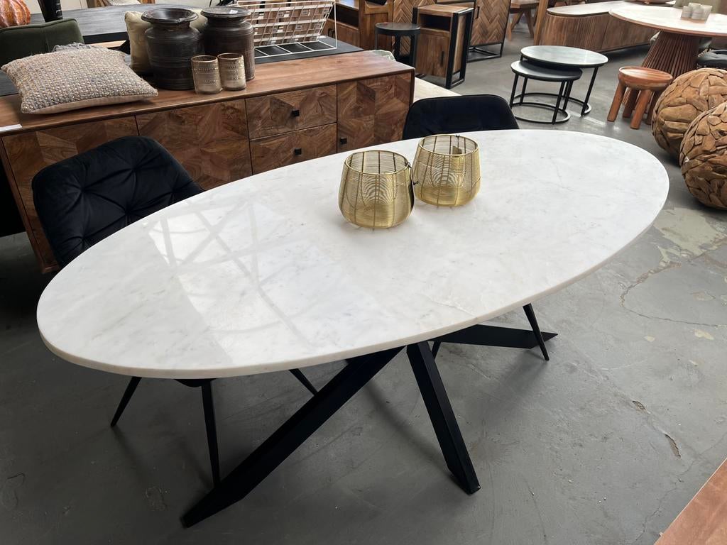 Magazijn leegverkoop eettafel ovaal wit marmer marble matrix, Nieuw, Ophalen of Verzenden, Info@wkhome.nl, Argonweg 20 Amersfoort