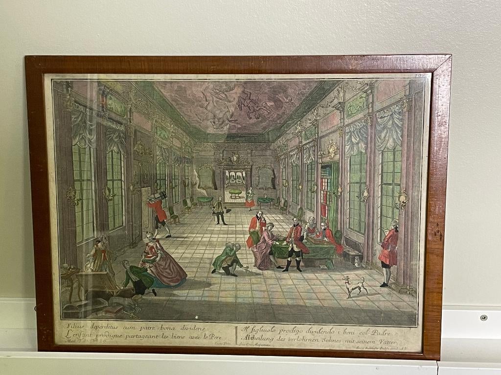 Oude Gravure: Abtheilung des verlohrnen Sohnes mit Vatter, Dagelijks leven, Ingelijst, 1800 - 1899, Ophalen of Verzenden