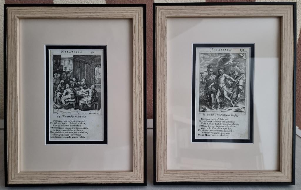 1684 - Otto Van Veen - 2 wijn gerelateerde antieke gravures, Ophalen of Verzenden, Dagelijks leven, Gravure, 1600 - 1699
