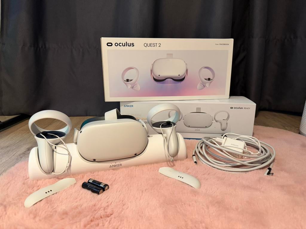 Oculus Quest 2 128GB + Anker charging dock, Spelcomputers en Games, Virtual Reality, Ophalen, Zo goed als nieuw, VR-bril, Overige platformen