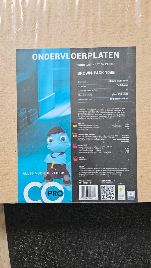 1 pak Ondervloerplaten, 4.6m2, Bruin 10dB - Geluidsisolatie, Ophalen, Nieuw, Bruin, Overige typen