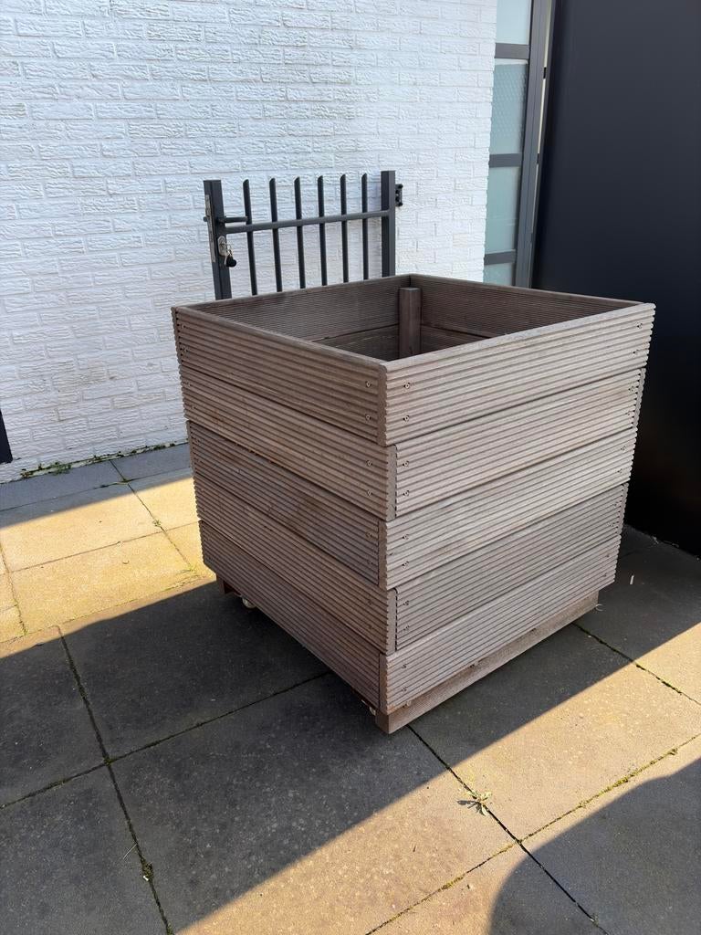 Grote hardhouten plantenbak, verrijdbaar, Ophalen, Vierkant, Zo goed als nieuw, 60 tot 100 cm