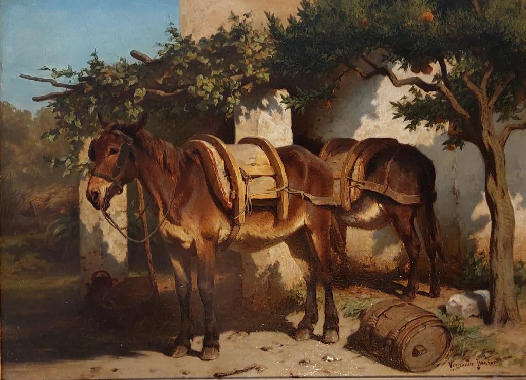 Wouter Verschuur jr. '' muilezels bij Z.-fr. boerderij. ', Ophalen of Verzenden