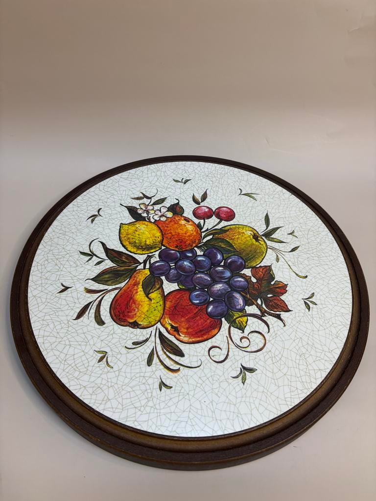 Vintage Emsa plateau met fruitdecoratie, Kunststof, Schaal, Rond, Ophalen of Verzenden