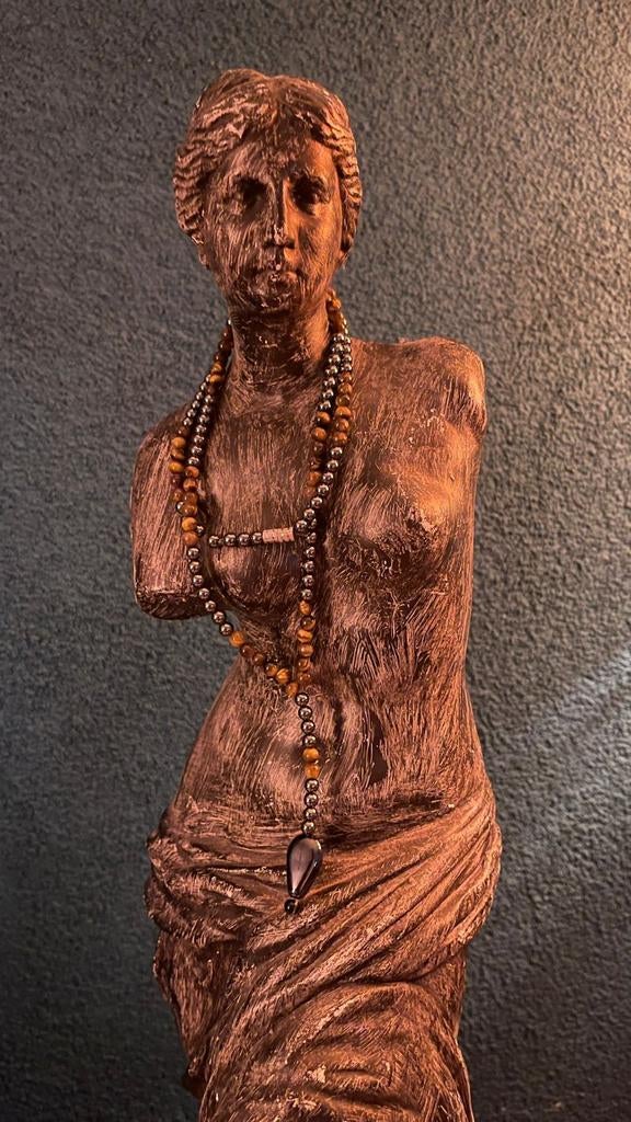 Stijlvolle heren ketting met tijgeroog en hematiet, Ophalen of Verzenden, Bruin, Steen of Mineraal, Met edelsteen