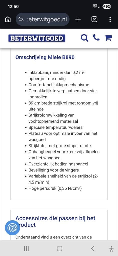 Strijkmachine miele B890, Ophalen, Gebruikt, Draadloos strijkijzer