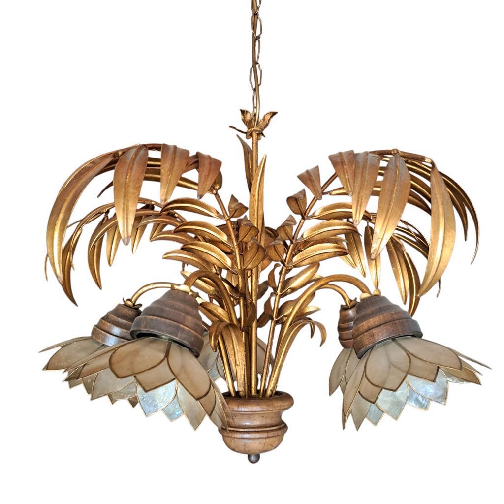 Hollywood Regency Palmboom Kroonluchter met Parelmoer, Ophalen of Verzenden