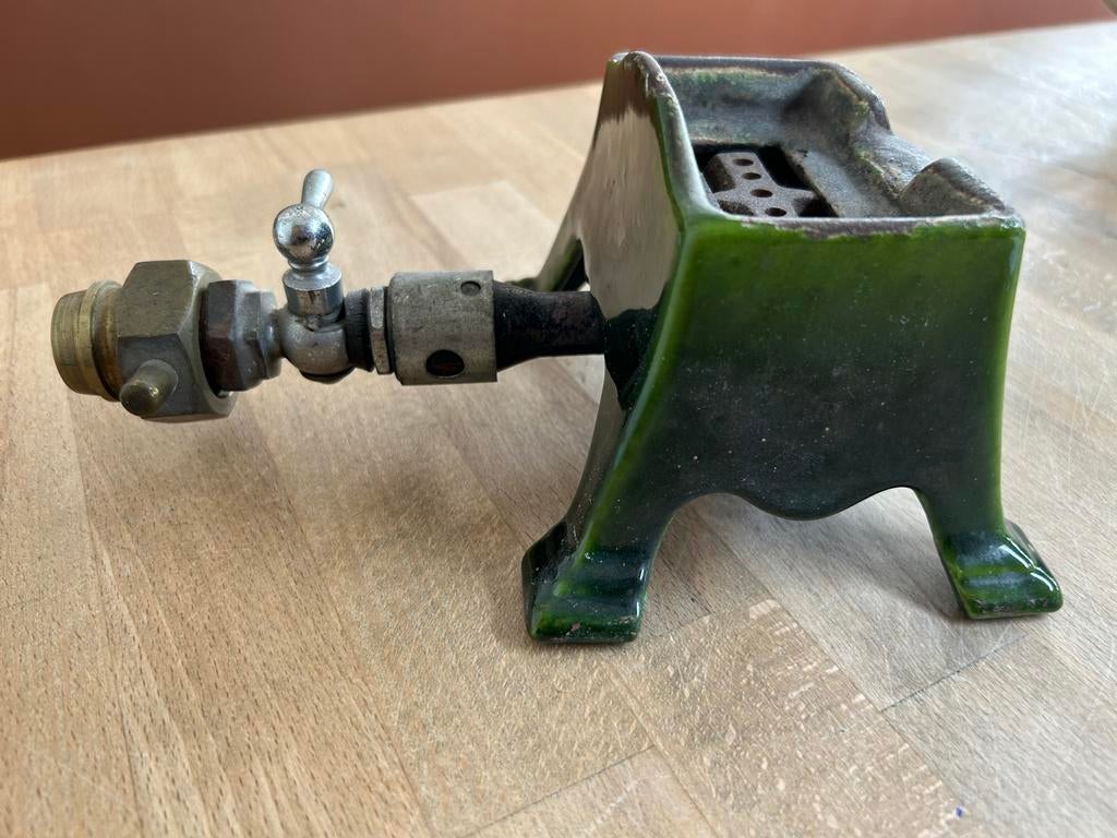 Antieke Groene Gietijzeren Gasbrander met Kraan, Ophalen of Verzenden