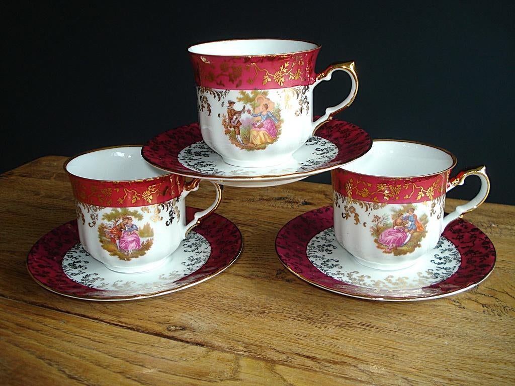 3x antieke HK Bavaria Germany 22 Karaat goud kop en schotel, Ophalen of Verzenden