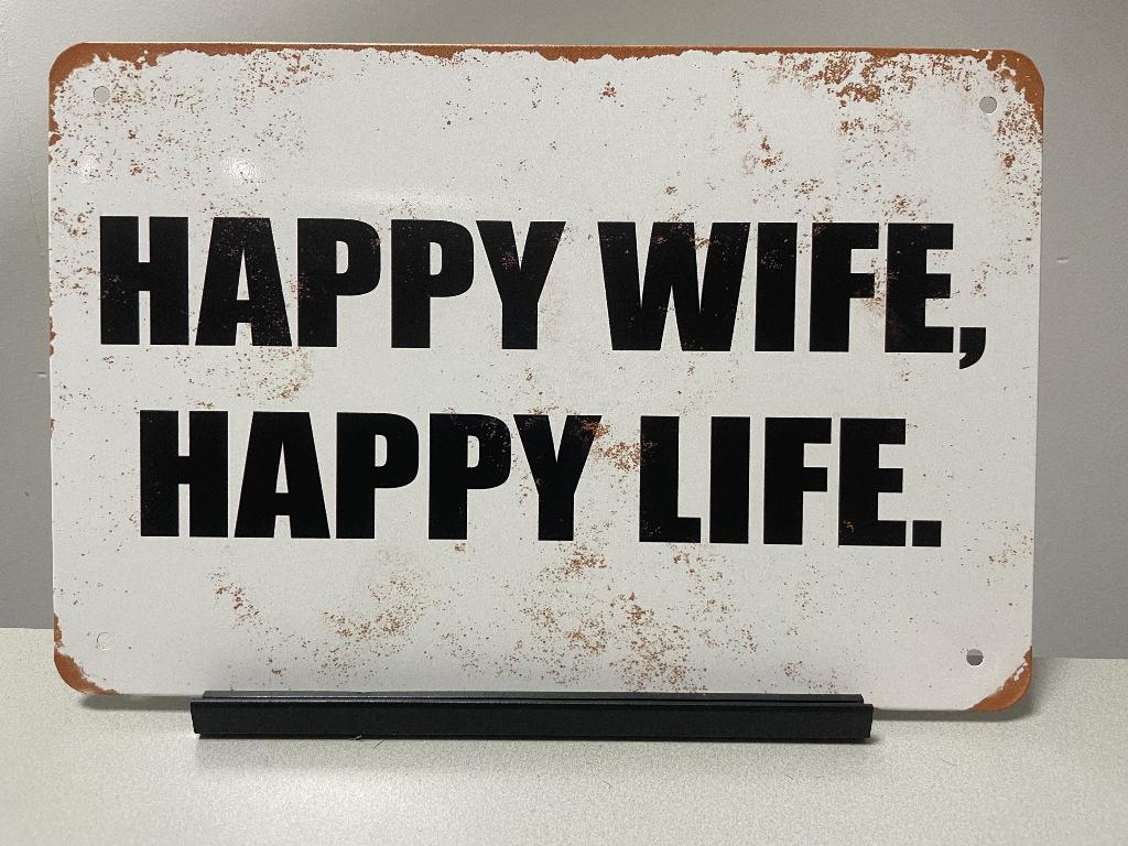Happy wife, Happy life, metalen tekstbord (Old Look), Www.pand50.nl, Nieuw, Ophalen of Verzenden, Printer29BCoevorden