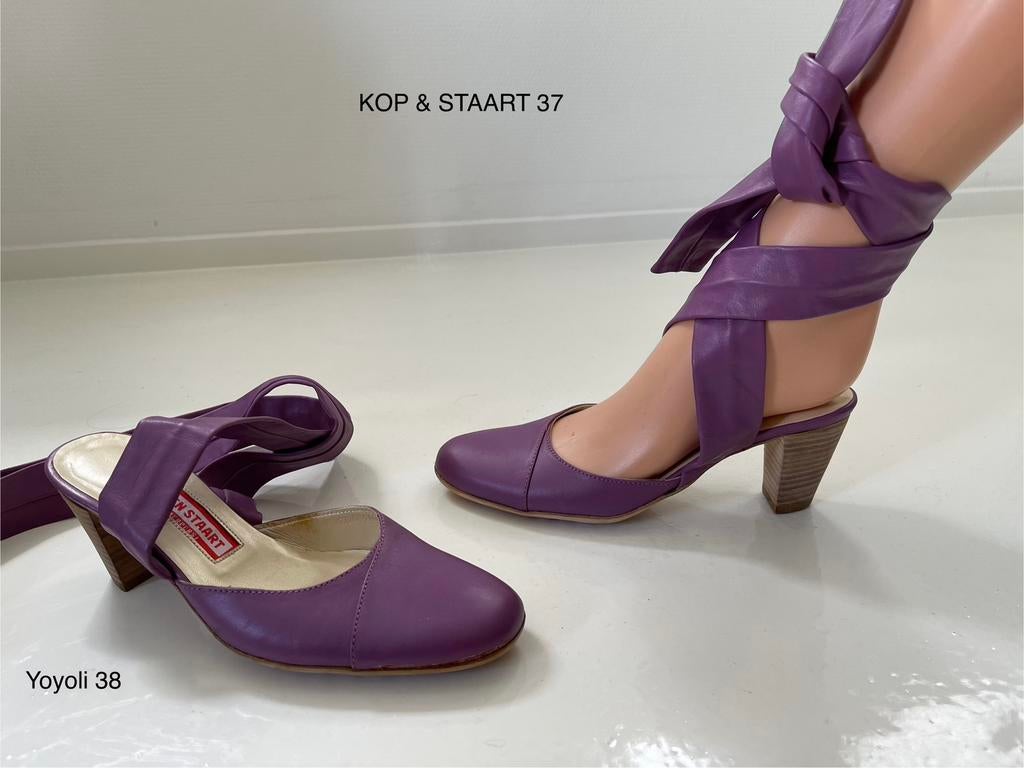 38) Paarse leren pumps 37 met kop & staart, Kleding | Dames, Overige kleuren, Zo goed als nieuw, Sandalen of Muiltjes, Ophalen of Verzenden