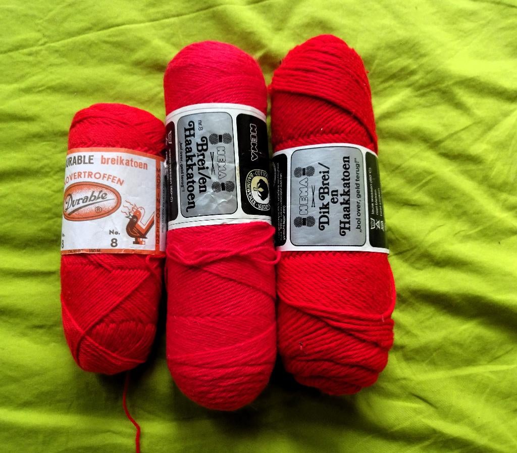 3 Bolletjes Rood katoen haak of breigaren, Verzenden, Zo goed als nieuw, Breien of Haken, Wol of Garen