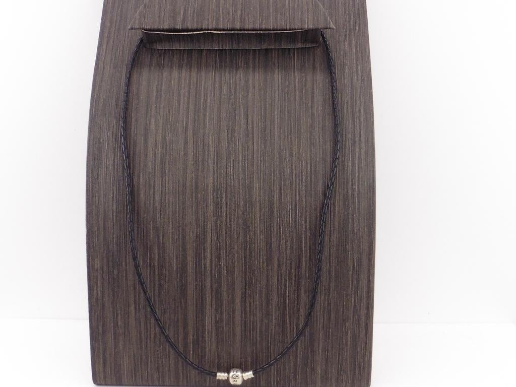 Leren Pandora collier met zilveren slot                Z40aa, Overige materialen, Gebruikt, ., Zwart